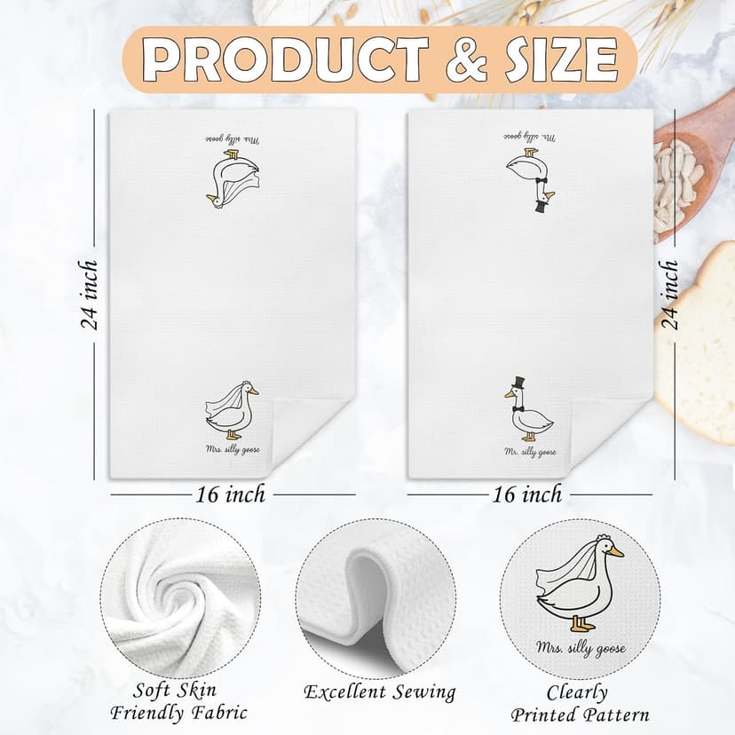 Funny Mr and Mrs Silly Goose Kitchen Towels, Wedding Gifts for Couples Newlyweds Dish Tea Towels for Kitchen Decor, Just Married Gifts Decorative Hand Towels for Bathroom, 16x24 Inch Set of 2 B0F53MV9ZY