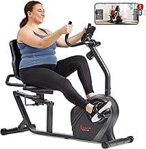 Sunny Health & Fitness Smart Heavy-Duty Recumbent Bike w/Wide Cushioned Seat & Back, Indoor Cycling Machine for Adult/Seniors Home Exercise, Free SunnyFit App Connect, Optional Workout Training Bands