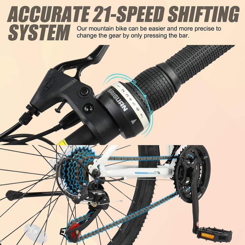 Ktaxon 20/24/26 Inch Mountain Bike, 7/21-Speed Adult Bicycle with Sturdy Steel Frame, Front Suspension, Excellent Twist Shifting, Easy to Assemble and Stylish Cool Look for Men Women