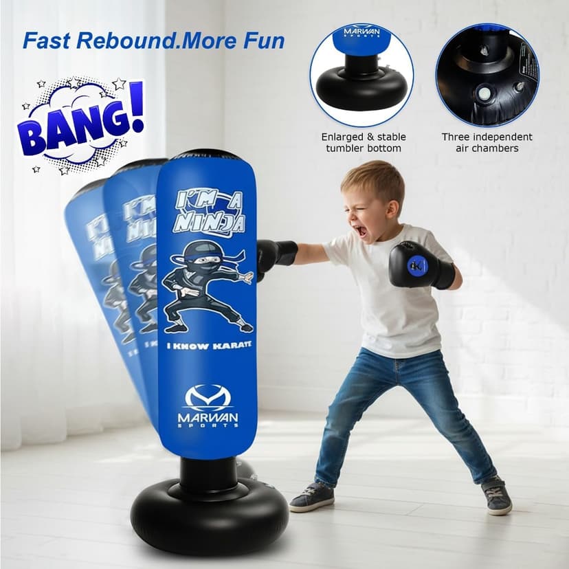 5-in-1 Inflatable Punching Bag for Kids – 63" Karate Toy Set with Boxing Gloves, Durable Fast Rebound, Active Play Birthday for Boys & Girls Ages 4-12