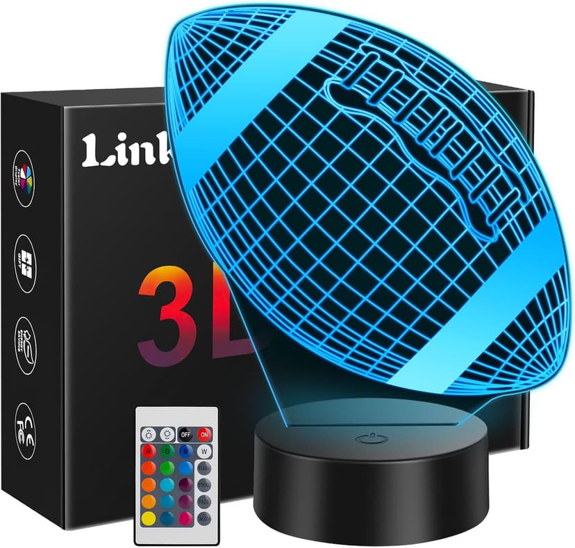 Linkax Football Gifts Stocking Stuffers for Kids Teens Boys Girls, Rugby 3D Illusion Night Light Christmas Gifts for Kids, 6 7 8 9 10 11 12 13 Year Old Birthday Presents Room Decor, Toys for Ages 8-13