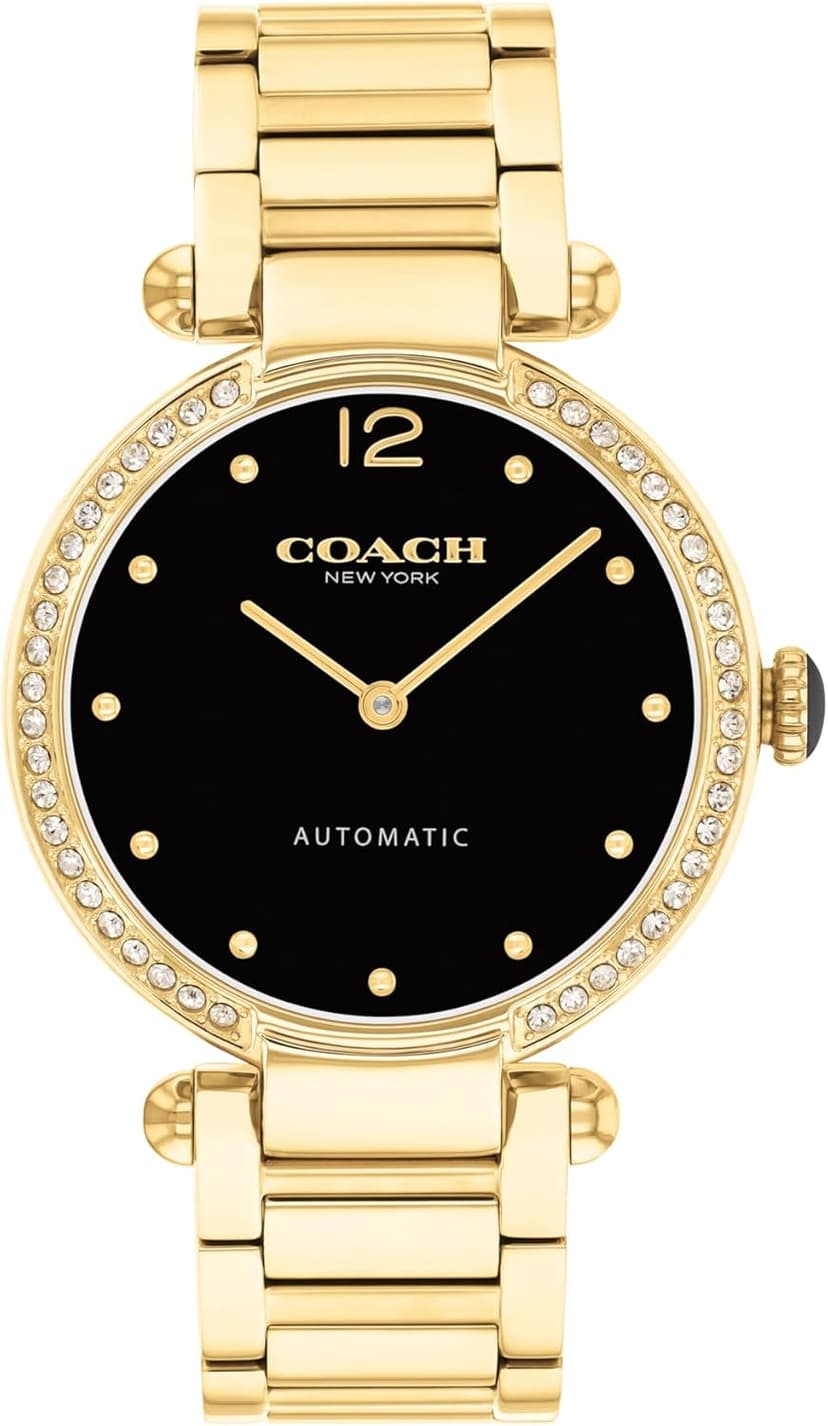 COACH Cary Women’s Automatic Watch – Link Bracelet – 2-Hand Movement – Crystal Bezel - for Day or Night wear, Gift for Her - 34mm