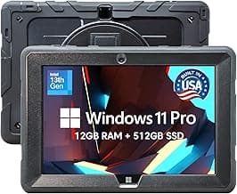 Fusion5 Built in USA 10.1” Windows 11 Professional Rugged Tablet PC - 12GB RAM, 512GB SSD, Intel 13th Gen, Full HD Windows Tablet Computer, HDMI, USB C - 2 Year Full Warranty with Accidental Damage