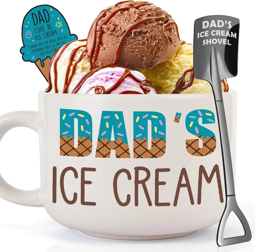 YEUYUQIU Christmas Dad Gifts from Daughter Son Wife - Ideal Christmas Fathers Day Birthday Gifts for Daddy Father Father in Law New Dads, Best Dad Ever Gift - Cool Dad's Ice Cream Bowl Shovel Set