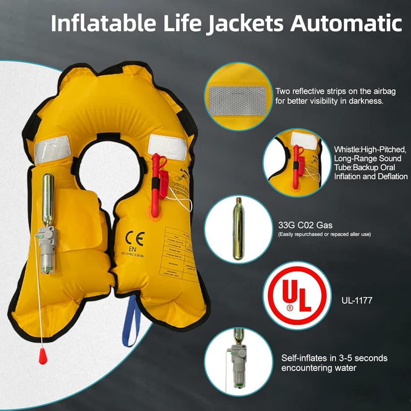 HWAYAN Automatic Inflatable Life Jacket | Inflatable PFD Jackets for Adults|Kayak Life Vest | for Outdoor Water Sports | Fishing Sailing | Jet Skiing | Supports up to 330 lbs