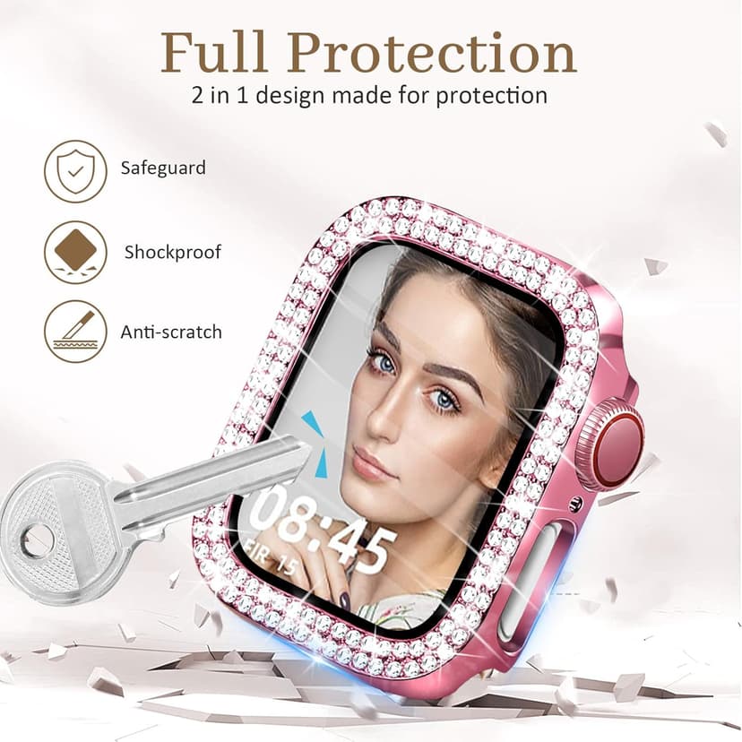 Newlibery Bling Watch Case with HD Screen Protector Women Compatible with Apple Watch 40mm Diamond Protective PC Face Cover Frame Protector for iWatch Series 6/5/4/SE/SE2/SE3 Pink