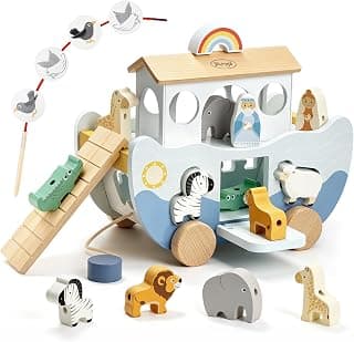 Neutral Color, Montessori Educational Toy, Animal Shape Sorter, Christian Toys for Toddler 1-3, Christmas Birthday Gift Joyreal Wooden Noah's Ark Toy for 1 Year Old Baby Boy and Girl Baptism Gift B0F3XF1SH8