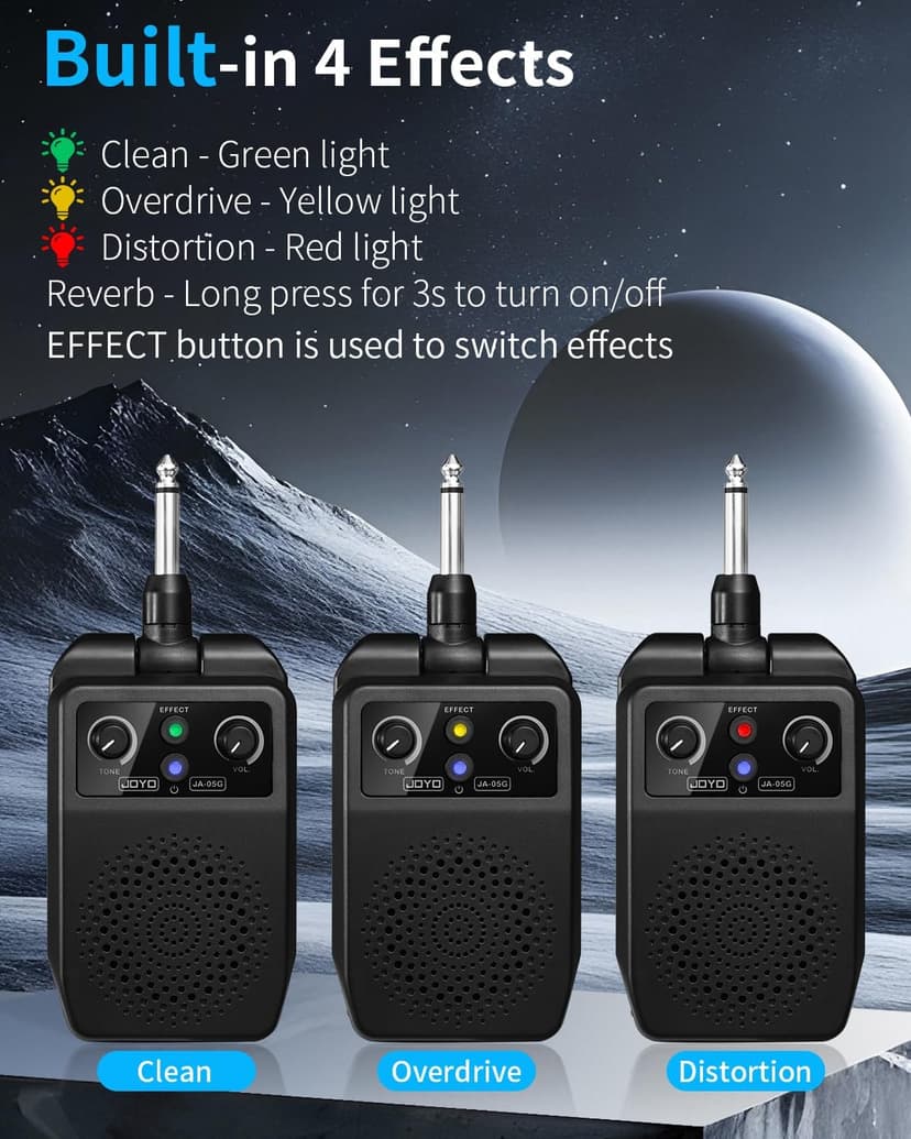JOYO Mini Amp 5W Portable Plug in Practice Electric Amp Bluetooth Rechargeable Combo Guitar Amplifier Built-in 4 Effects Clean, Overdrive, Distortion, Reverb (JA-05G) B0CNRGCG3Z