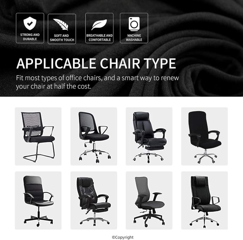 Water Resistant Stretch Computer Office Chair Cover with Durable Zipper Universal Washable Removable Spandex Rotating Boss Chair Slipcovers Anti-dust Soft Desk Chair Seat Protector for Dogs Cats Pets