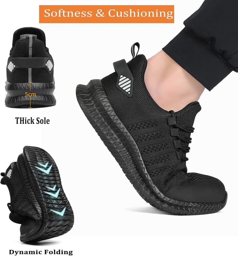Steel Toe Shoes for Men and Women Comfortable Lightweight Work Safety Shoes Puncture Proof Slip Resistant Indestructible Sneakers Construction Work Utility
