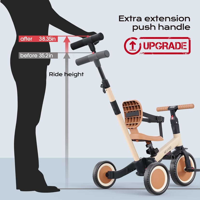 Toddler Trike with Push Handle Lets Parents Steer and Converts to Balance Bike, Fun Outdoor Toy for Boys and Girls, Khaki newyoo TR007 5-in-1 Tricycle for Toddlers 1-3, Toddler Bike, Birthday Gift B0CWLTLC2F