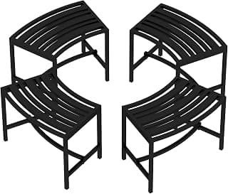 Timechee Metal Outdoor Curved Fire Pit Bench Set of 4, Fire Pit Seating Waterproof, Steel Backless Outside Tree Bench for Garden,Patio,Porch,Backyard,Heavy Duty Plant Holder, Style 3, Black
