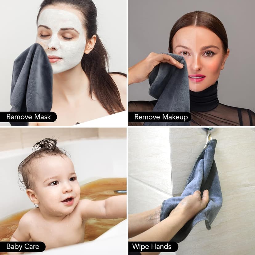 SINLAND Microfiber Facial Cloths Fast Drying Washcloth 12inch x 12inch Grey 6 pack …