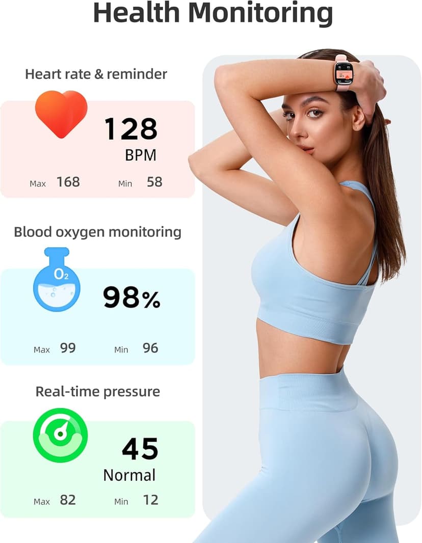 Parsonver Smart Watch for iOS and Android Phones(Answer/Make Calls), HD Screen Watches for Women, IP68 Waterproof Fitness Tracker Watch with Heart Rate Sleep Monitor, Steps Calories Counter, Rose Gold