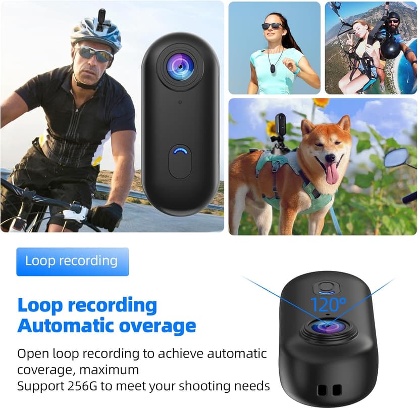 4K Mini Body Camera, Thumb POV Portable Body Cam Sports Action Camera Hands Free Waterproof Recording Wearable Camera Personal Camcorder Helmet Mounted Sports for Cycling, Motorcycle Vlogging (Black)