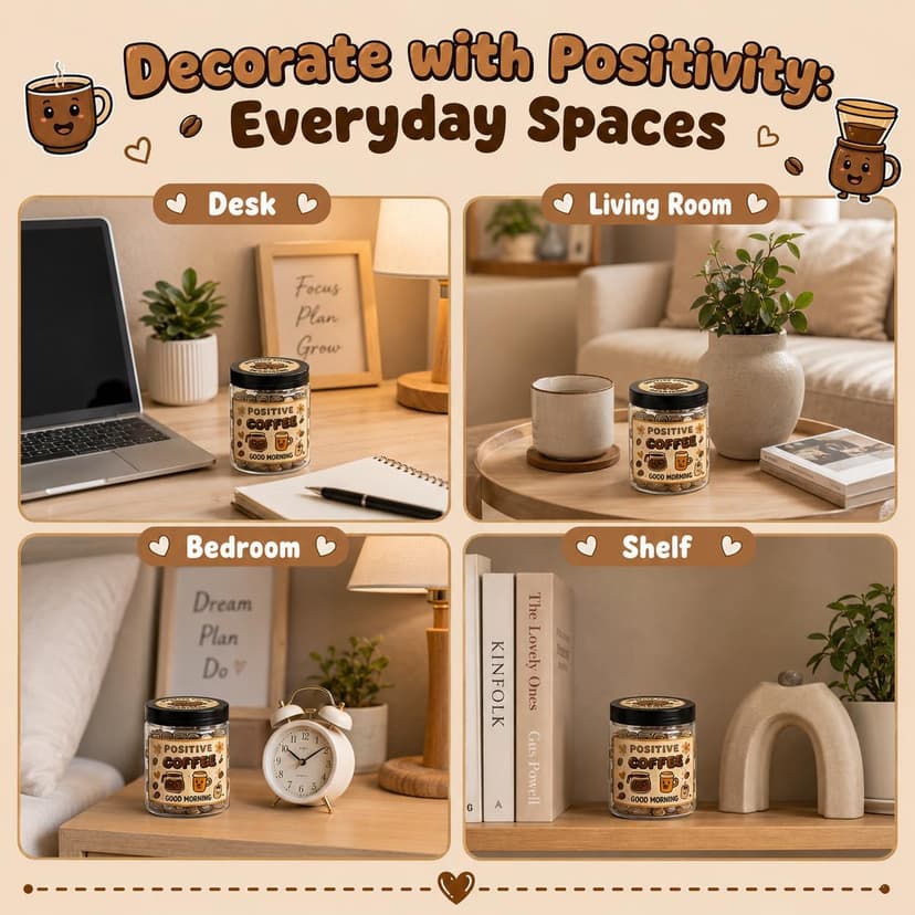 Positive Coffee Jar with 60 Affirmation Cards, Coffee Gifts For Women and Men, Dad, Mom, Coffee Themed Lover Gift, Emotional Support Latte, Cheer Up Funny Gag Gifts for Best Friends, Coworkers B0F6SGJJKC