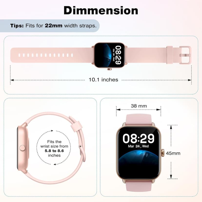 Fitpolo Smart Watch for Women,1.8” Touchscreen, Bluetooth Call, Alexa Built-in,24/7 Heart Rate SpO2 Monitor,Step Counting,Sleep Tracking, IP68 Waterproof Fitness Tracker Watch for Android iPhone