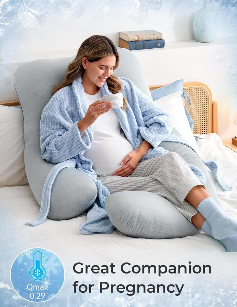 Removable Cover, Support for Back, Legs, Belly, Hips for Pregnant Women, Side Sleeper, Pregnancy Gifts & Essentials, 57 Inch Momcozy Cooling Pregnancy Pillow - U Shaped Full Body Maternity Pillow B09V4C1GDF