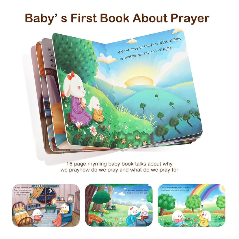 MyMateZoe Baptism Gifts for Girl, Great Christening, Dedication and Baptism Gift Set for Girl and Newborn Baby, Includes 7" Praying Bunny Plush Toy and Let Us Pray Baby Book in Keepsake Gift Box B0FP4P46HC