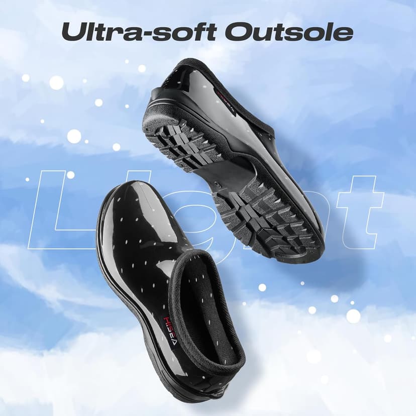 HISEA Waterproof Garden Shoe for Women Outdoor Slip-On Rain Boots Rubber Rain Shoes Short Ankle Booties and Garden Clogs with Comfort Insole