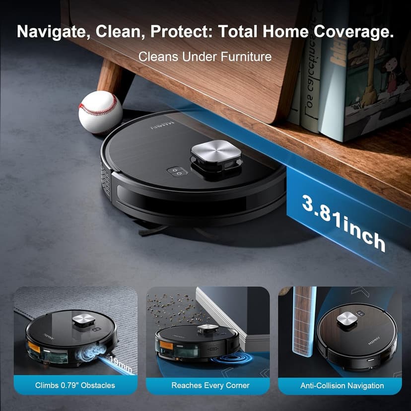Robot Vacuum and Mop Combo, 11500Pa Suction, 3-in-1 Robotic Vacuum with Smart LiDAR Navigation, 70 Day Self-Emptying,160 Min Runtime,App/Alexa/Voice Control, Ideal for Pet Hair, Carpet & Hard Floor