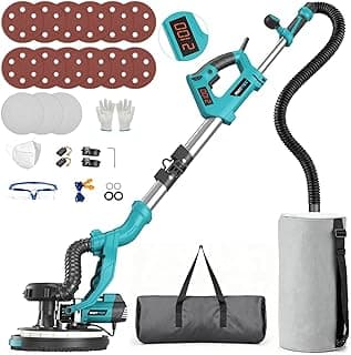 Drywall Sander with Vacuum Dust Collector, 1000W Popcorn Ceiling Removal Tool, Electric Drywall Sander with Digital Display Screen 9 Variable Speed 800-2100RPM, Foldable & Extendable Handle