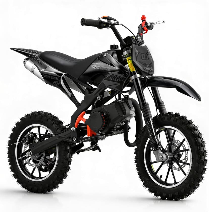 50cc Kids Dirt Bike, 2-Stroke Gas Powered Mini Motorcycle Up to 40MPH, Off-Road Dirt Bike for Kids 8-14 with Front Rear Disc Brakes, Double Shock Absorption (Black)