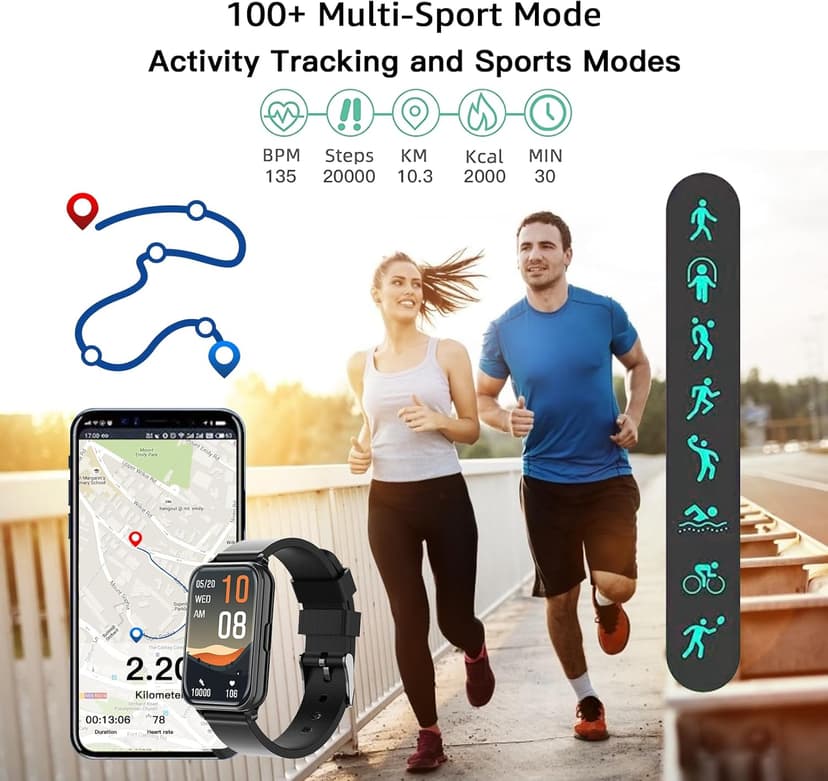 Smart Watch Fitness Tracker Make/Answer calls for Women Men with Heart Rate Blood Oxygen Sleep Monitor Sports Modes Step Calorie Counter IP68 Waterproof for Android Phones iPhone (Rectangle, Black)