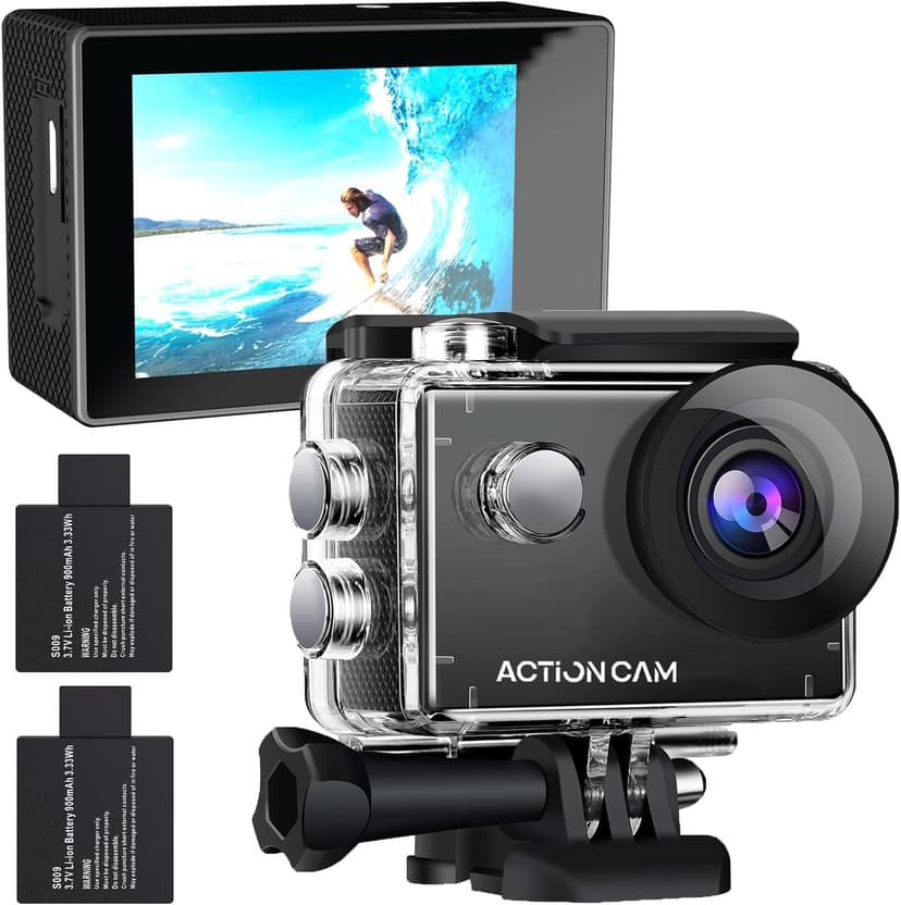 Xilecam Action Camera 1080P 30fps Sports Camera 40m/131ft Underwater Waterproof with 2 Batteries and Multi-Function Accessory
