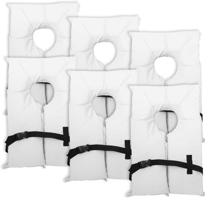 6 Pack Coast Guard Approved Life Jackets. High Visibility Color Type II Keyhole Life Vest in Classic May West Style. Compliance Flotation Device