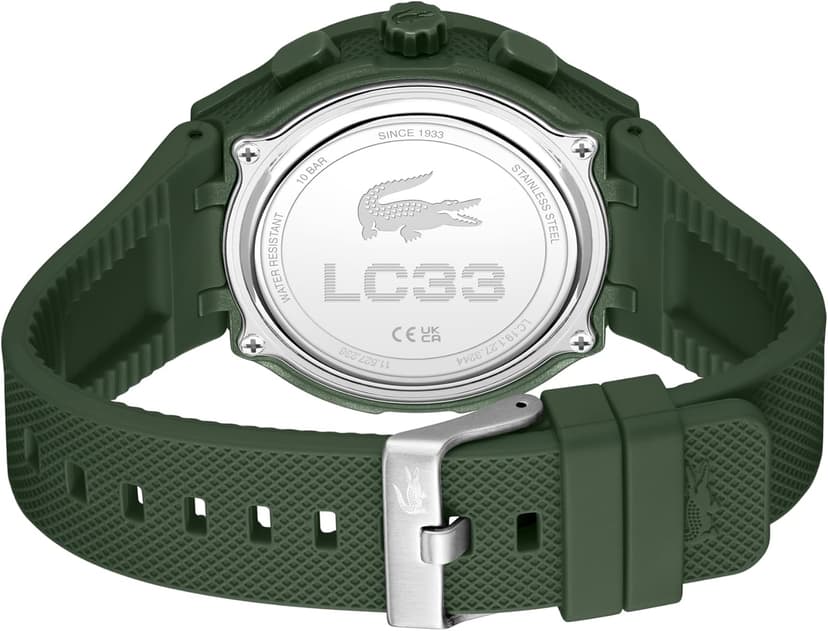 Lacoste LC33 Men's Analog-Digital Watch – TR90 Case, World Clock, Stopwatch, Alarm, Backlight, Textured Silicone Strap, Premium Fashion Timepiece - Gift for Him - 45mm