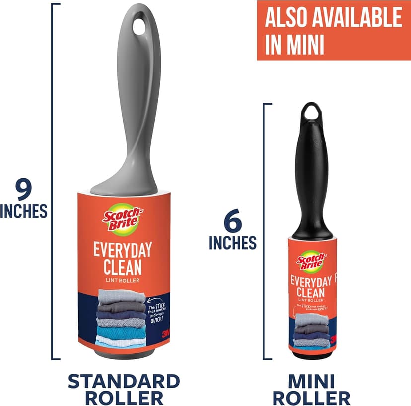 Scotch-Brite Everyday Clean Lint Roller, 3 Pack, Lint Remover for Pet Hair, Dark Clothes, Furniture, and Dusty Surfaces, Picks Up Fur & Fluff in Your Home, Car & Office, 300 Adhesive Sheets Total