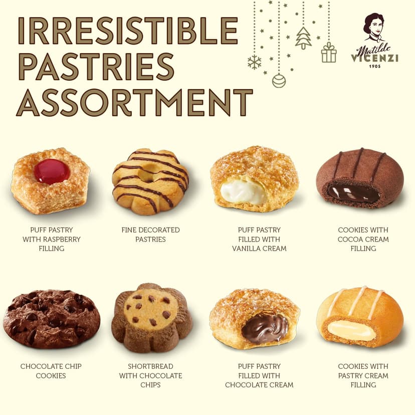 Matilde Vicenzi Roma Cookie Gift Tin - Italian Pastries & Cookies in Individually Wrapped Trays - Bakery Dessert Gifts For Birthdays, Thank You, Get Well and Every Special Occassion - Puff Pastry, Assorted Cookies in Italian Design Gift Tin 32.5oz (920g)