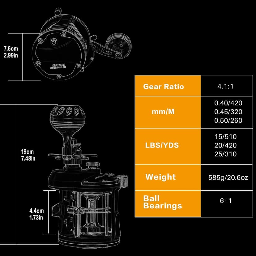 Sougayilang Trolling Reel Saltwater Level Wind Reels, Drag Reels Boat Fishing Ocean Fishing for Sea Bass Grouper