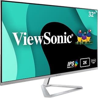 ViewSonic VX3276-2K-MHD 32 Inch 1440p Monitor, IPS with Screen Split Capability and Eye Care Technology for Home and Office Entertainment, Ultra-Thin Bezels, DisplayPort, and HDMI Inputs