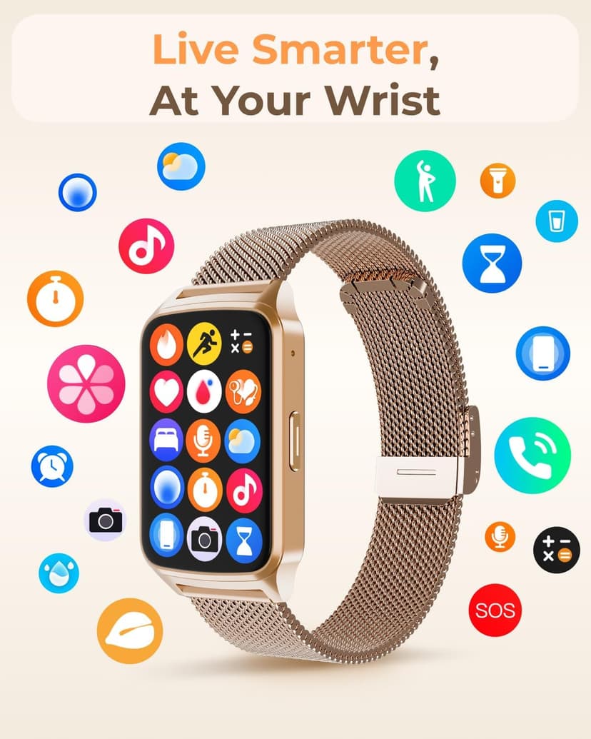 paybay Fitness Tracker Watch for Men Women, Activity Tracker for iPhone and Android with Step Counter, Calorie, Sleep Monitor, 110+ Sports Modes, IP68 Waterproof Smartwatch (Minimalist, Gold, 1.57)