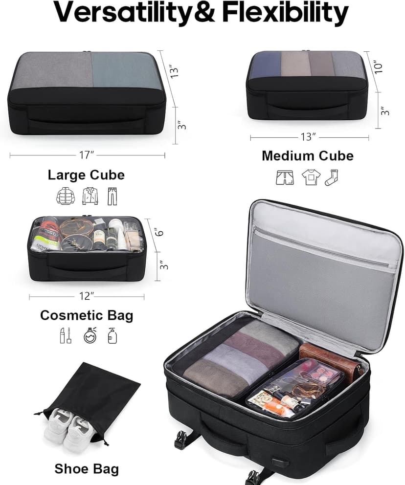 Bagsure Travel Backpack Carry On Backpack 42L Flight Approved, Expandable Laptop Backpack with Packing Cubes & Shoe Pocket, Water Resistant Luggage Backpack for Men Women, TSA Approved, Large Backpack