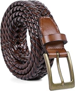 JASGOOD Men's Braided Leather Belt, Braided Woven Belt for Men Casual Jeans with Solid Strap Single Prong Buckle