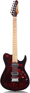 Electric Guitar Burl Wood Look Printed Top Modern Double Cut 6 String HH Pickups Tremolo Maple Neck Gloss Finish (Red)