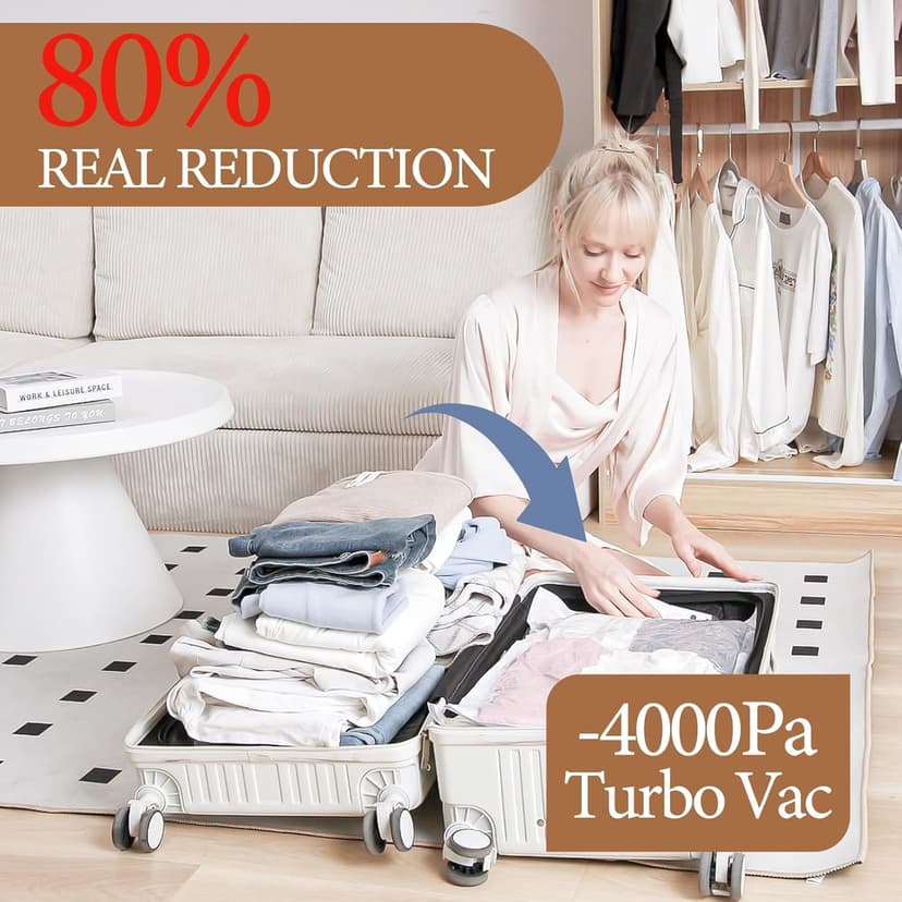 Travel Vacuum Bags with Rechargeable Cordless Air Pump, 12 Pack Vacuum Storage Seal Bags for Clothing(4 Large+4 Medium+4 Small), Compression Packing for Clothes Suitcase Luggage