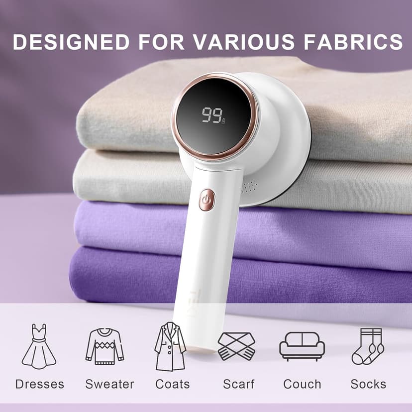Fabric Shaver Lint Remover for Clothes with 2 Speeds, Digital Display, 6 Leaf Blades, USB Rechargeable Sweater Defuzzer to Remove Pilling Fuzz Ball for Furniture, Couch, Coat.