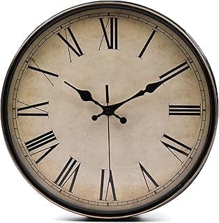 Yesland 11'' Wall Clock - Silent Non Ticking - Quality Quartz Retro Design with Roman Numerals, Easy to Read for Home Office School Clock (Brown)