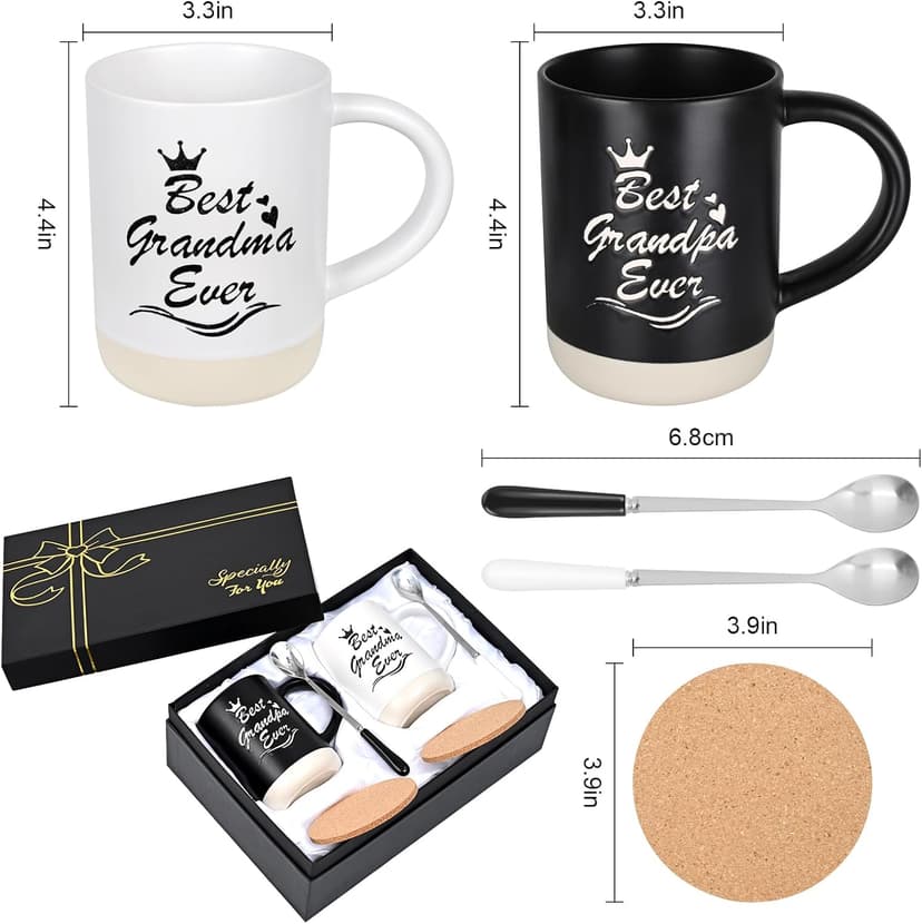 Cabtnca Gifts for Grandparents, Best Grandma and Grandpa Ever Mug Set, Christmas Grandparents Gifts for Grandma Grandpa from Granddaughter Grandkids, Grandparent Day Gift, 16 Oz Black & White