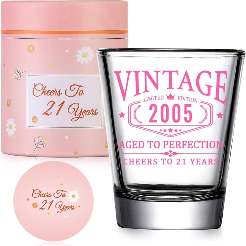 21st Birthday Gifts for Her - Limited Edition Shot Glass - Vintage 2004 Cheers To 21 Years, Finally 21 Party Decorations Supplies - Turning 21 Bday Present for Girl Women Sister Daughter Friends