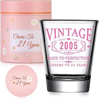 21st Birthday Gifts for Her - Limited Edition Shot Glass - Vintage 2004 Cheers To 21 Years, Finally 21 Party Decorations Supplies - Turning 21 Bday Present for Girl Women Sister Daughter Friends