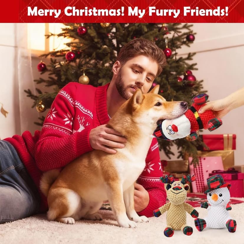 SZEE Dog Christmas Toys for Medium & Big Pets [3 Pack], Premium Dog Gifts, Christmas Doggy Plush Squeaky Chew Toys - Santa, Reindeer, Snowman B0DCMH5GY4