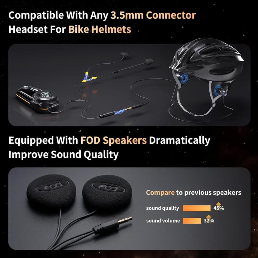 Fodsports FX8 PRO Motorcycle Bluetooth Intercom, 10-Rider Group Helmet Communication System, Music Sharing, Universal Wireless Interphone（APP/Waterproof/Stereo Music/GPS/2 Mics） (Double Pack)