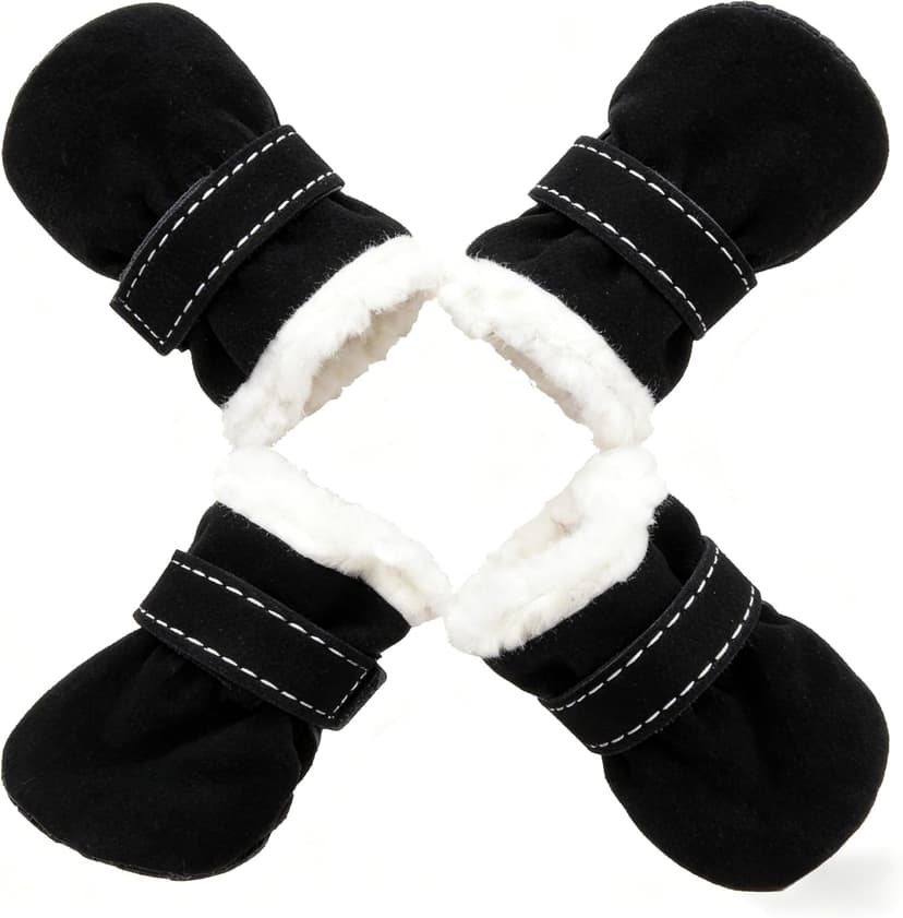 Small Dog Shoes for Winter, Snow Booties for Puppy, Outdoor Warm Dog Booties for Cold Weather (Black, Small)