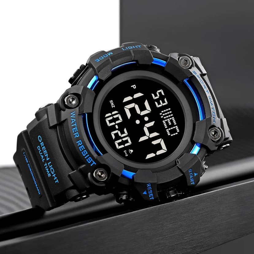 FANMIS Men's Digital 50M Waterproof Electronic Sport Watch Rubber Band Army Military 24H Time LED Light 164FT Water Resistant Calendar Date Day Watches