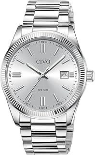 CIVO Analog Mens Watches Silver: Wrist Watches with Date Easy to Read - Dress Stainless Steel Watch for Men Gifts for Husband Father at Birthday Anniversary
